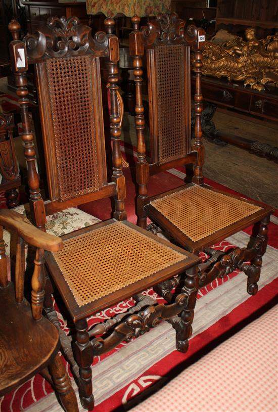 Pair cane seat high back chairs